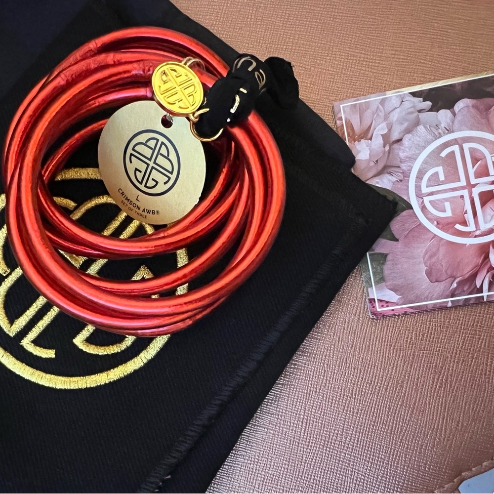 NWT Budhagirl Crimson Red All Weather Bangles Serenity Prayer Set of 6 Size L